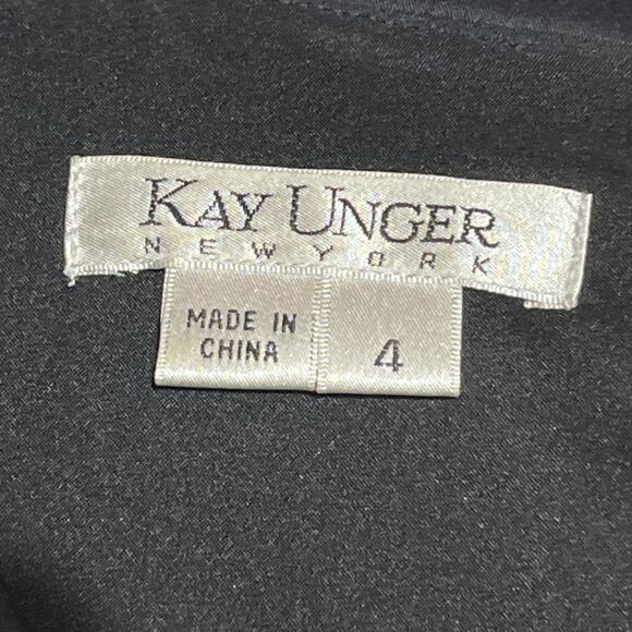 Kay Unger Sheath Dress 4 Black Satin V Neck Shawl Collar Ruched Cocktail Formal - Picture 11 of 14